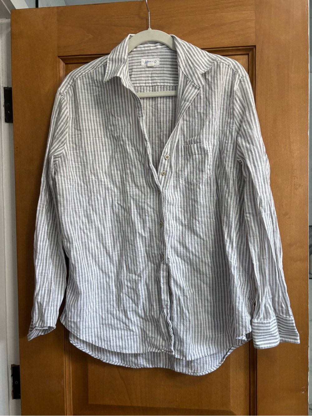 Johnie O Light Gray & White Striped Linen Button-Up Shirt